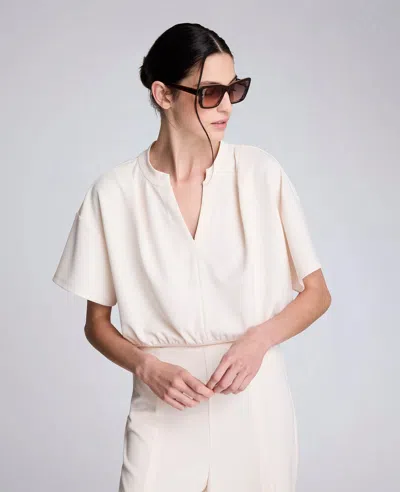 Kenneth Cole Short Sleeve Pullover With Pleated Shoulder In Gray