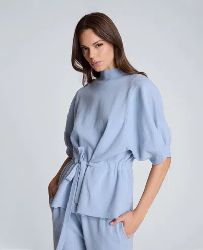 Kenneth Cole Short Sleeve Tunnel Belt Mock Neck Sweater In Blue