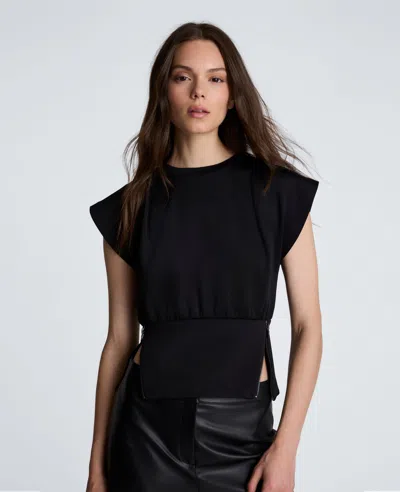 Kenneth Cole Shoulder Pleat Crewneck With Zipper Detail In Black