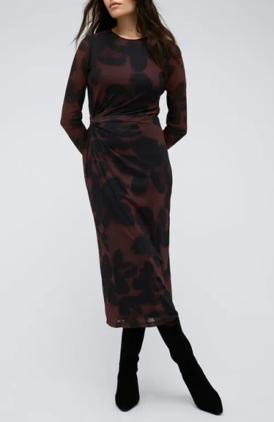 Kenneth Cole Side Knot Long Sleeve Maxi Dress In Black