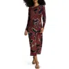 Kenneth Cole Printed Mesh Knot Front Long Sleeve Maxi Dress