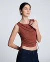 Kenneth Cole Side Rouched Drape Neck Cropped Knit Tank Top In Brown