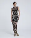 Kenneth Cole Print Side Ruched Sleeveless Top In Black