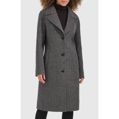 Kenneth Cole Single Breasted Textured Double Faced Wool Blend Coat In Grey