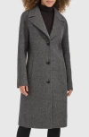 Kenneth Cole Single Breasted Textured Double Faced Wool Blend Coat In Grey Multi
