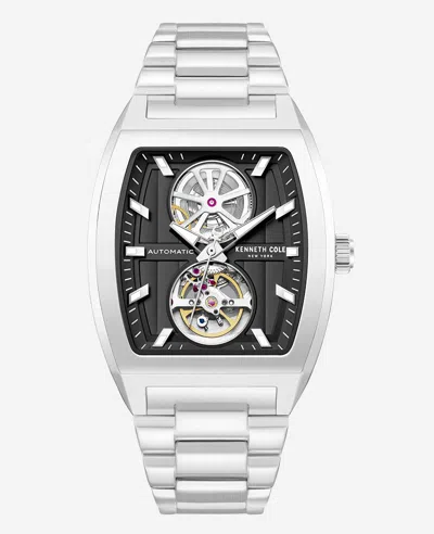 Kenneth Cole Skeleton Automatic Black Dial Stainless Steel Bracelet Watch In Neutral