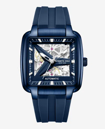 Kenneth Cole Skeleton Automatic Blue Silicone Strap Watch