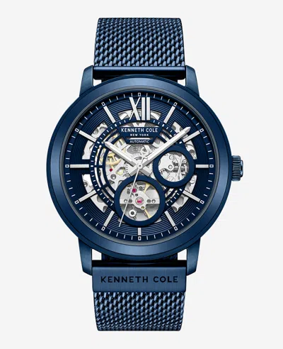 Kenneth Cole Skeleton Automatic Blue-ip Stainless Steel Mesh Strap Watch