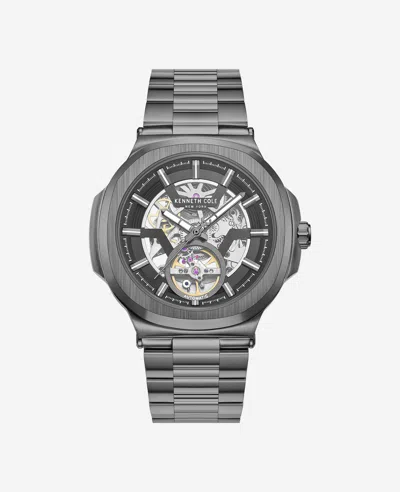 Kenneth Cole Skeleton Automatic Bracelet Watch In Silver