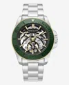 Kenneth Cole Skeleton Automatic Green Contrast Dial Bracelet Watch In Silver