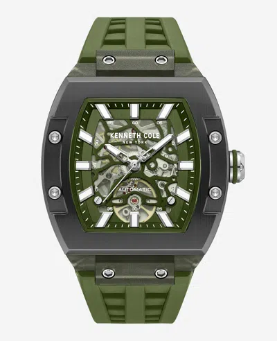 Kenneth Cole Skeleton Automatic Green Silicone Strap Watch