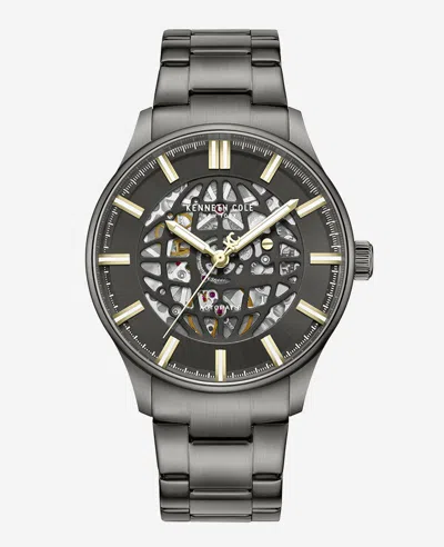 Kenneth Cole Skeleton Automatic Gun Metal Bracelet Watch In Black