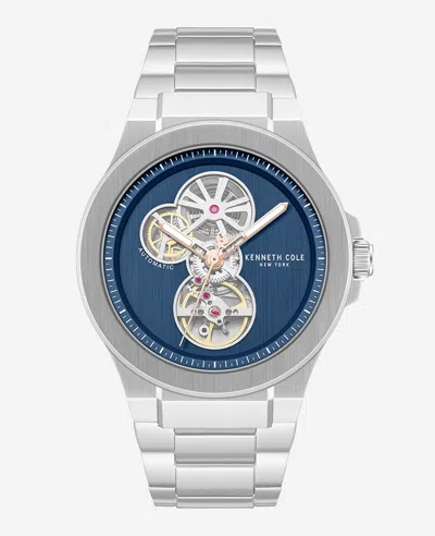 Kenneth Cole Skeleton Automatic Gunmetal Dial Stainless Steel Bracelet Watch In Metallic