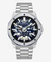 Kenneth Cole Skeleton Automatic Stainless Bracelet Watch In Silver
