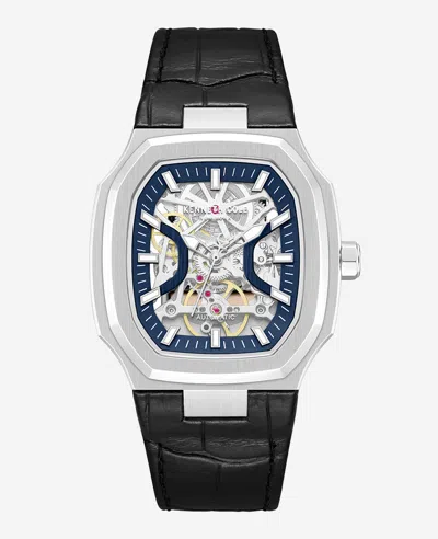 Kenneth Cole Skeleton Automatic Two-tone Dial Leather Strap Watch In Black