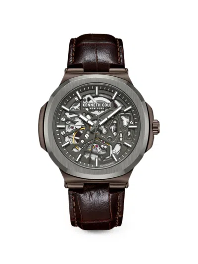 Kenneth Cole Skeleton-dial Crocodile-effect 45.5mm Watch In Black