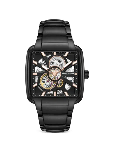 Kenneth Cole Skeleton-dial Square-face 40mm Watch In Black