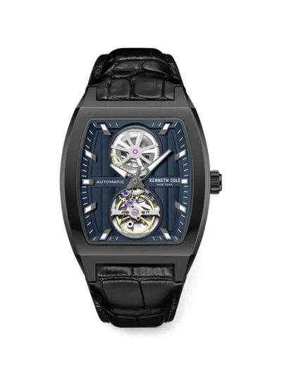 Kenneth Cole Skeleton-dial Tonneau-face 53mm Watch In Black