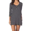 Kenneth Cole Skyline Stripe Lace Up Tunic With Pockets In Black In Black