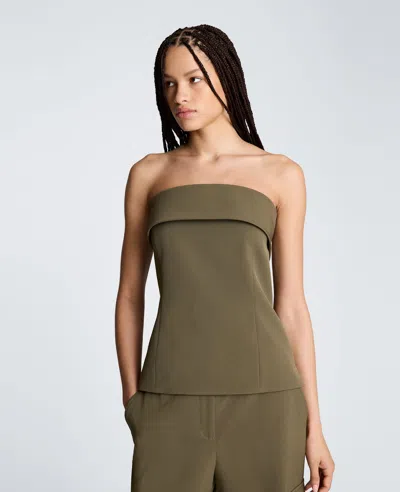 Kenneth Cole Sleeveless Bustier Top With Top Edge Overlay In Green