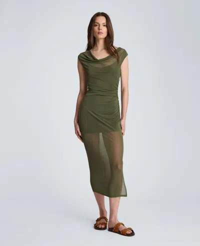 Kenneth Cole Sleeveless Cowl Neck Midi Dress In Green