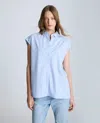 Kenneth Cole Oversize Stripe Cap Sleeve Button-down Shirt In Shadow Blue,pure White