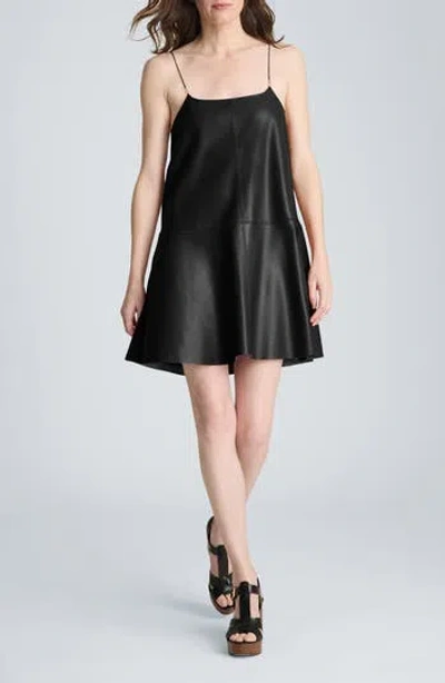 Kenneth Cole Sleeveless Faux Leather Mini Slipdress In Black
