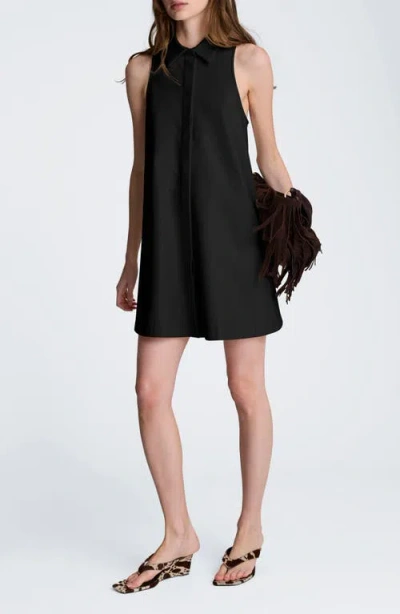 Kenneth Cole Sleeveless Faux Leather Trapeze Minidress In Black