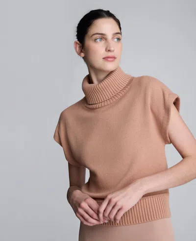 Kenneth Cole Sleeveless Mockneck Sweater With Shoulder Pads In Neutral