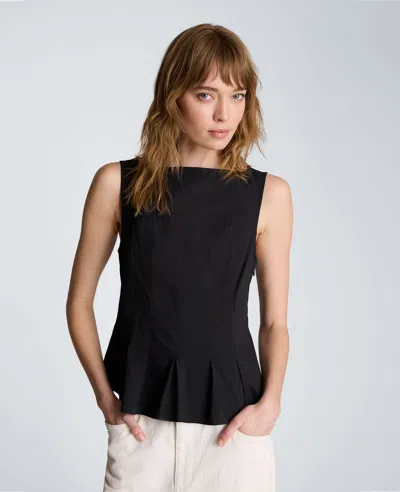 Kenneth Cole Sleeveless Panel Body Top With Peplum Pleat Hem In Black