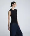 Kenneth Cole Sleeveless Side Rouched Knit Top In Black