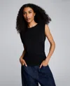 Kenneth Cole Sleeveless Side Ruched Knit Tee In Blue