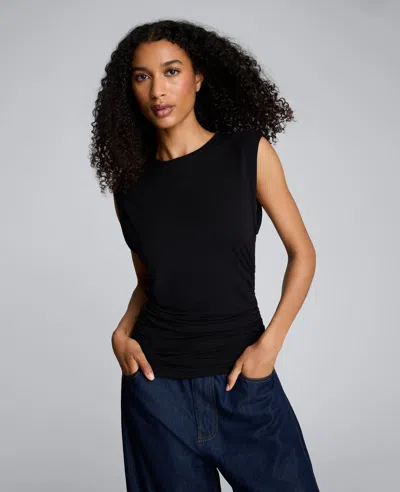 Kenneth Cole Sleeveless Side Ruched Knit Tee In Blue
