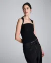 Kenneth Cole Sleeveless Square Neck Knit Mesh Top In Black