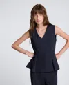 Kenneth Cole Sleeveless V-neck Peplum Knit Top In Blue