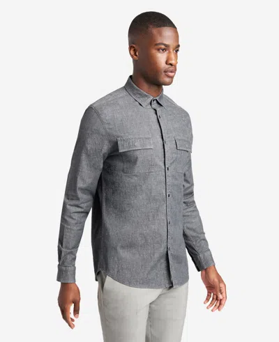 Kenneth Cole Slim-fit Organic Stretch Denim Shirt In Grey
