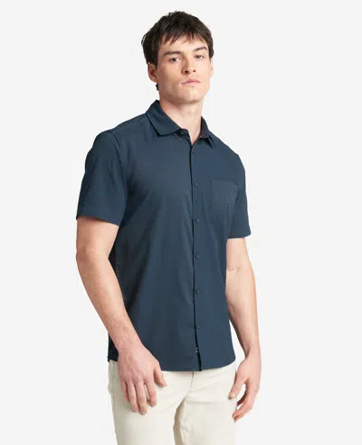 Kenneth Cole Slim Fit Short-sleeve Mixed-media Shirt In Navy
