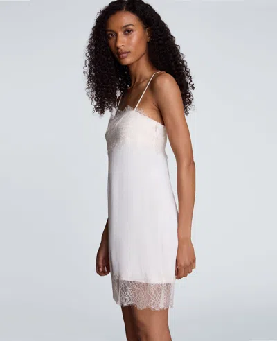 Kenneth Cole Slip Mini Dress With Lace Trim In White