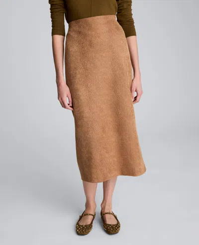 Kenneth Cole Snake Embossed Pull On Midi Skirt In Brown