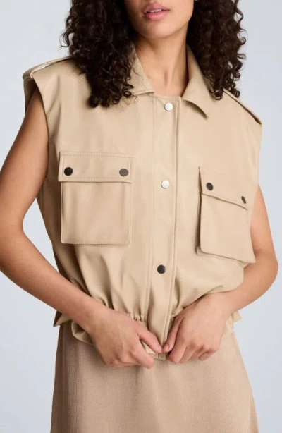 Kenneth Cole Faux Leather Snap Front Jacket With Drawcord Waist In Neutral