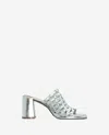 Kenneth Cole Solara Metallic Leather Woven Heel Sandal In Silver Leather