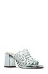 Kenneth Cole Solara Metallic Leather Woven Heel Sandal In Silver Leather