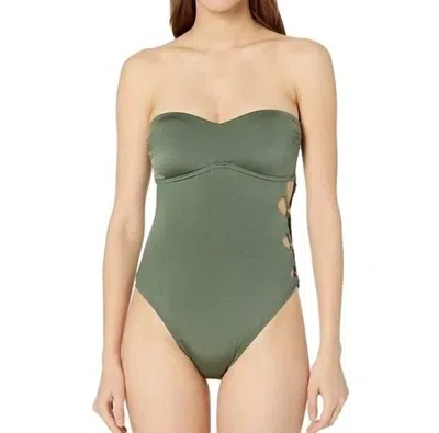 Kenneth Cole Solid Attitude Side Looped Bandeau One Piece In Olive In Green