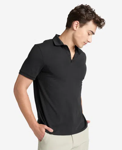 Kenneth Cole Solid Button Placket Polo In Black