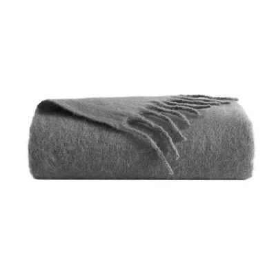 Kenneth Cole Solid Faux Mohair Throw Blanket In Gray