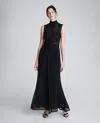 Kenneth Cole Pleated Illusion Neck Maxi Cocktail Dress In Black
