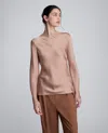 Kenneth Cole Solid Satin Cowl Back Long Sleeve Blouse In Pink