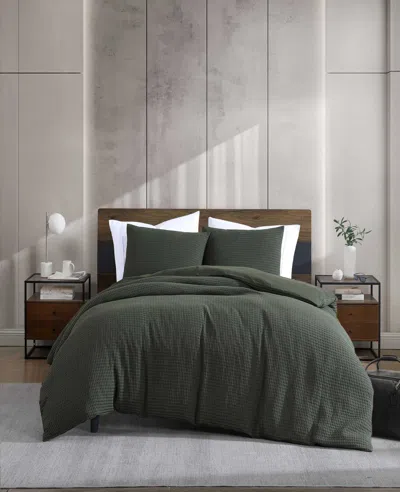 Kenneth Cole Solid Waffle Comforter Set In Green
