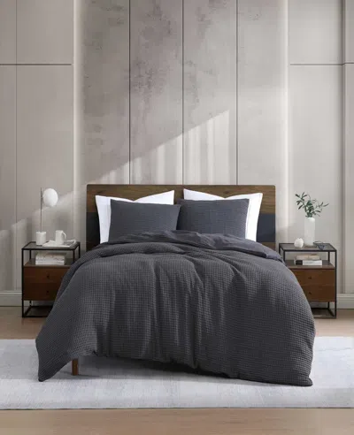 Kenneth Cole Solid Waffle Duvet Set In Gray