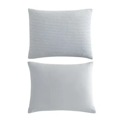Kenneth Cole Solid Waffle Reversible Comforter Set In Silver